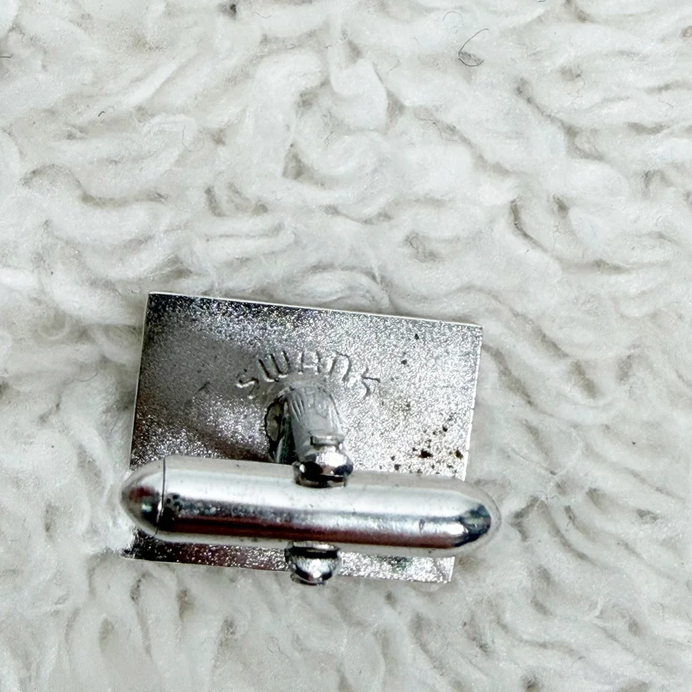 Vintage Swank Silver Tone Wheat Leaf Cufflinks Mid Century Modern MCM Signed